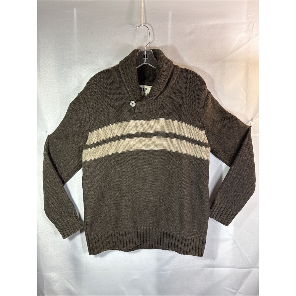 Vintage GAP Men's L Shawl Collar Sweater Brown Beige Stripes RN 54023 Large